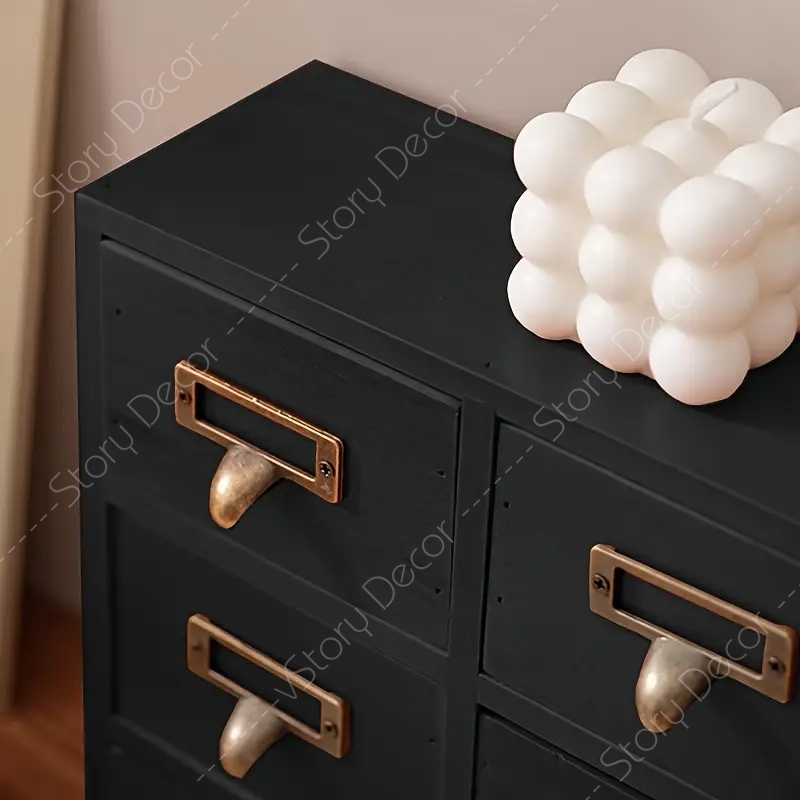 Hộp tủ lưu trữ để bàn loại ngăn kéo bằng gỗ tự nhiên sơn màu đen đựng đồ mỹ phẩm, phụ kiện, dùng trong văn phòng