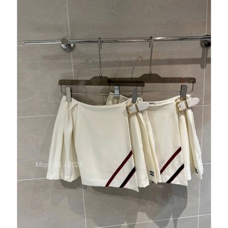 Chân Váy Xếp Ly Miumiu Vạt Lệch Vạch Kẻ Lưng Cạp Cao QCCC Cao Cấp