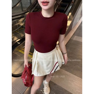 Chân Váy Xếp Ly Miumiu Vạt Lệch Vạch Kẻ Lưng Cạp Cao QCCC Cao Cấp