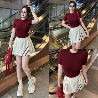 Chân Váy Xếp Ly Miumiu Vạt Lệch Vạch Kẻ Lưng Cạp Cao QCCC Cao Cấp