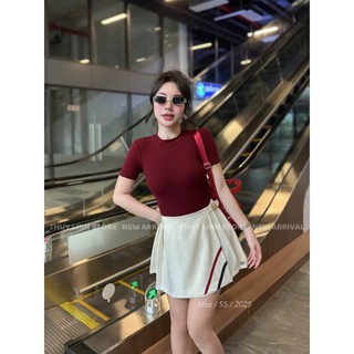 Chân Váy Xếp Ly Miumiu Vạt Lệch Vạch Kẻ Lưng Cạp Cao QCCC Cao Cấp