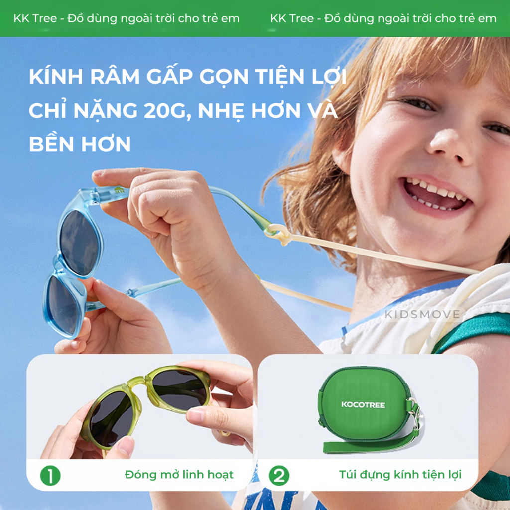 Ảnh Kính râm gấp gọn cho bé Kocotree, UV400, gọng dẻo TR90, siêu nhẹ 20g, mắt kính phân cực 7 lớp 3