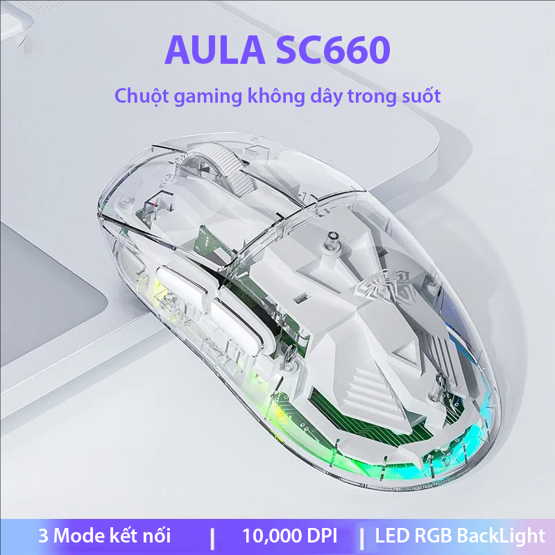 Chuột gaming trong suốt AULA SC660 - Vỏ trong suốt và LED RGB - 3 Mode ...