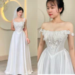 Váy Phi Đi Bàn, Đi Tiệc Cô Dâu Dáng Suông Eo Nhọn, Chất Phi Nhật Thân Cúp Ngực Có Vai Trễ Cao Cấp — ảnh 1