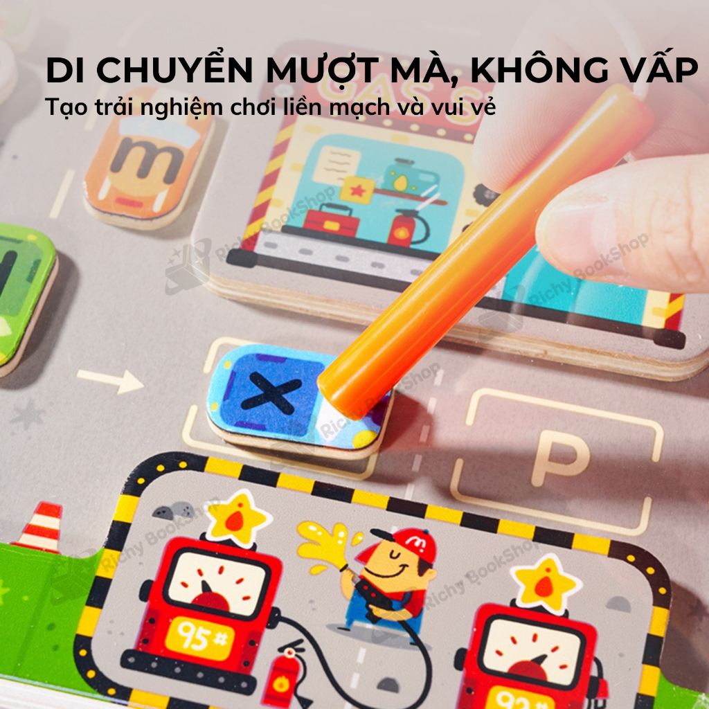 Bảng gỗ chữ cái, bảng đỗ xe mê cung nam châm Mideer Magnetic Maze Parking Lot