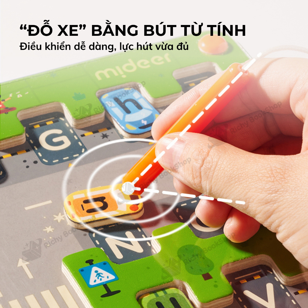 Bảng gỗ chữ cái, bảng đỗ xe mê cung nam châm Mideer Magnetic Maze Parking Lot