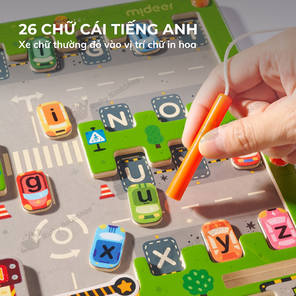 Bảng gỗ chữ cái, bảng đỗ xe mê cung nam châm Mideer Magnetic Maze Parking Lot