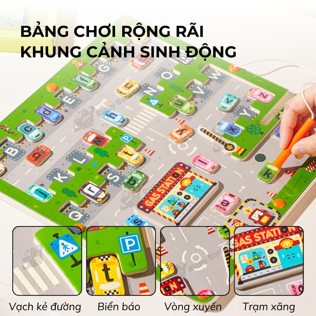 Bảng gỗ chữ cái, bảng đỗ xe mê cung nam châm Mideer Magnetic Maze Parking Lot