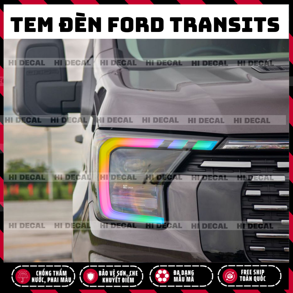 Tem dán đèn xe Ford Transit 2024 - 2025,  Tem trang trí xe chống nước, bền màu, chịu nhiệt tốt