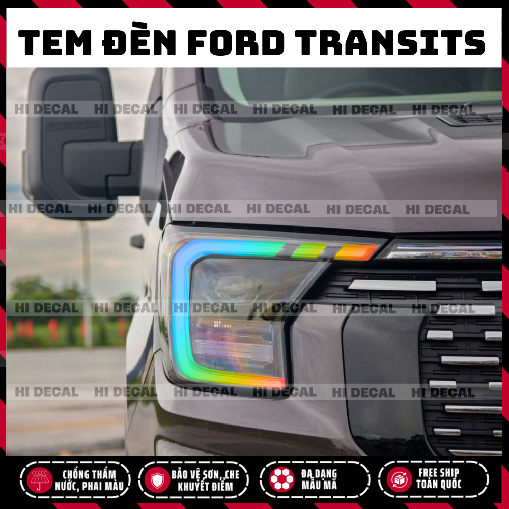 Tem dán đèn xe Ford Transit 2024 - 2025,  Tem trang trí xe chống nước, bền màu, chịu nhiệt tốt