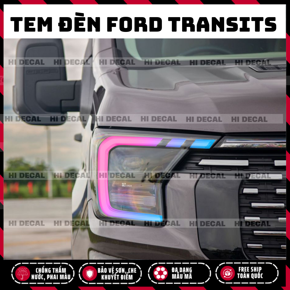 Tem dán đèn xe Ford Transit 2024 - 2025,  Tem trang trí xe chống nước, bền màu, chịu nhiệt tốt