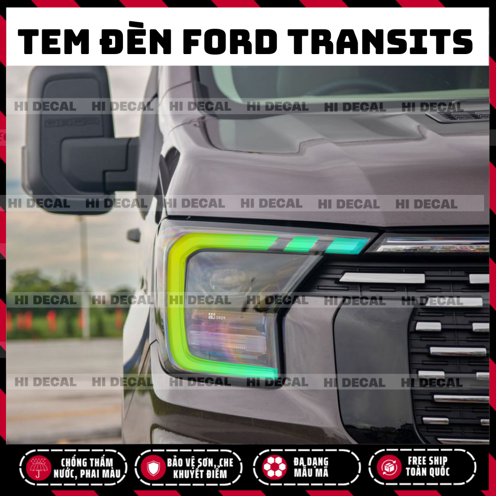 Tem dán đèn xe Ford Transit 2024 - 2025,  Tem trang trí xe chống nước, bền màu, chịu nhiệt tốt