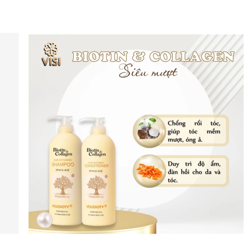 Combo Dầu Gội Xả Biotin Collagen 1000ml | Dưỡng Tóc Mềm Mượt, Hỗ Trợ Sạch Gàu, Giảm Dầu Bết.