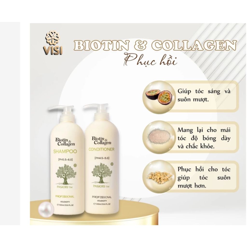 Combo Dầu Gội Xả Biotin Collagen 1000ml | Dưỡng Tóc Mềm Mượt, Hỗ Trợ Sạch Gàu, Giảm Dầu Bết.