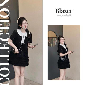 Đầm bầu thiết kế dự tiệc thời trang , váy bầu babydoll công sở cổ bèo nơ cộc chất hàn chéo cao cấp đính đá đầm bầu Elly