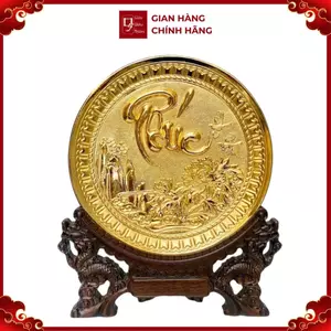 Tranh Đĩa Đồng Chữ Phúc , Mạ Vàng 24K ( Đường Kính 19cm ) - Cửu Diệu Thiên - ĐC002