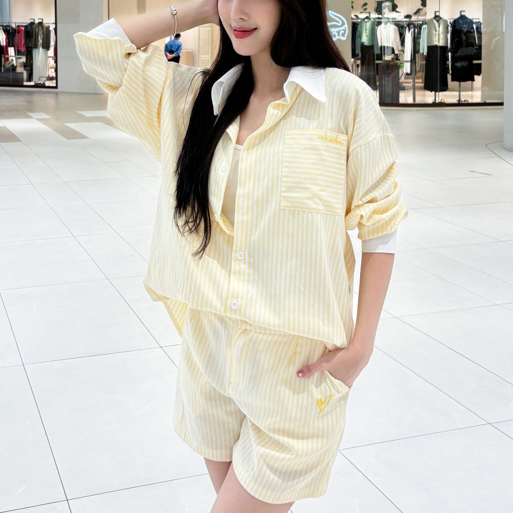 Ảnh Áo sơ mi nữ Choobe oversize kẻ sọc chất liệu kate Hàn cotton hoạ tiết thình thêu trẻ trung ASM08 3