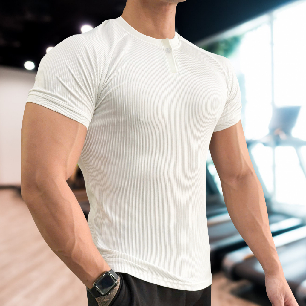 Áo Thun Thể Thao Nam Cổ Khuy ARM Chất Thun Gân Tăm Co Giãn, Áo Thun Nam Form Ôm Body tập gym