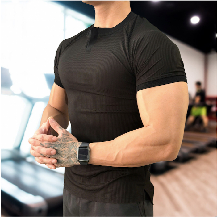 Áo Thun Thể Thao Nam Cổ Khuy ARM Chất Thun Gân Tăm Co Giãn, Áo Thun Nam Form Ôm Body tập gym