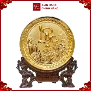 Tranh Đĩa Đồng Chữ Lộc , Mạ Vàng 24K ( Đường Kính 19cm ) - Cửu Diệu Thiên - ĐC003