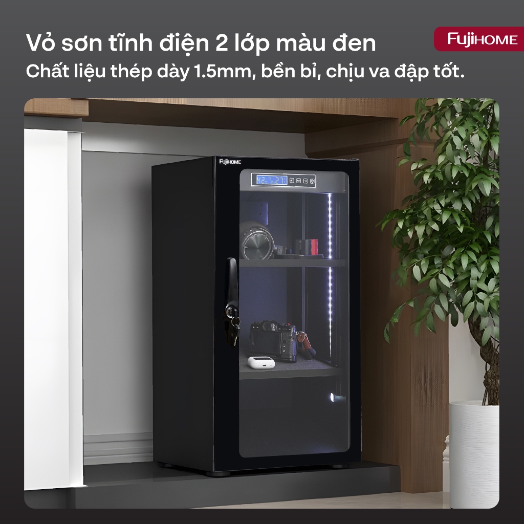 Tủ chống ẩm Nhập Khẩu 70L FUJIHOME DC-70E , Tủ hút ẩm máy ảnh điện tử chính xác có đèn dry cabinet chống xước
