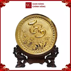 Tranh Đĩa Đồng Chữ Tâm , Mạ Vàng 24K ( Đường Kính 19cm ) - Cửu Diệu Thiên - ĐC006
