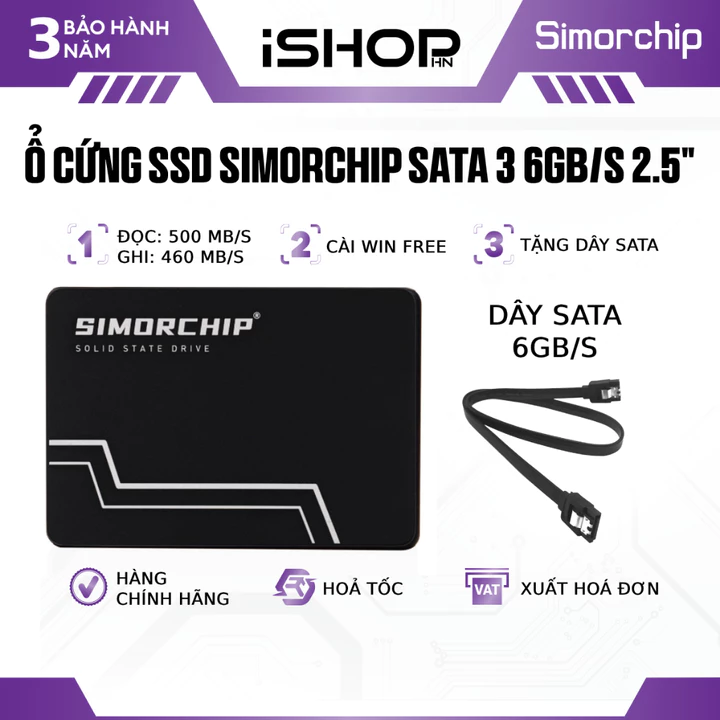 Ổ Cứng SSD SIMORCHIP SSD120 2.5 Inch SATA III 128GB / 256GB / 512GB / 1TB – Nâng Cấp Máy Tính PC Laptop, Chính Hãng