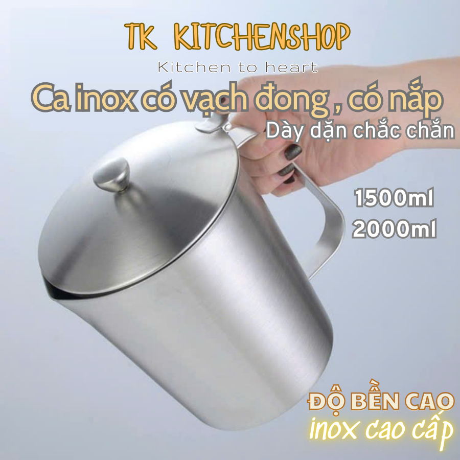 Ca inox có nắp có vạch, bình inox có vạch chia, ca canh inox có nắp ...