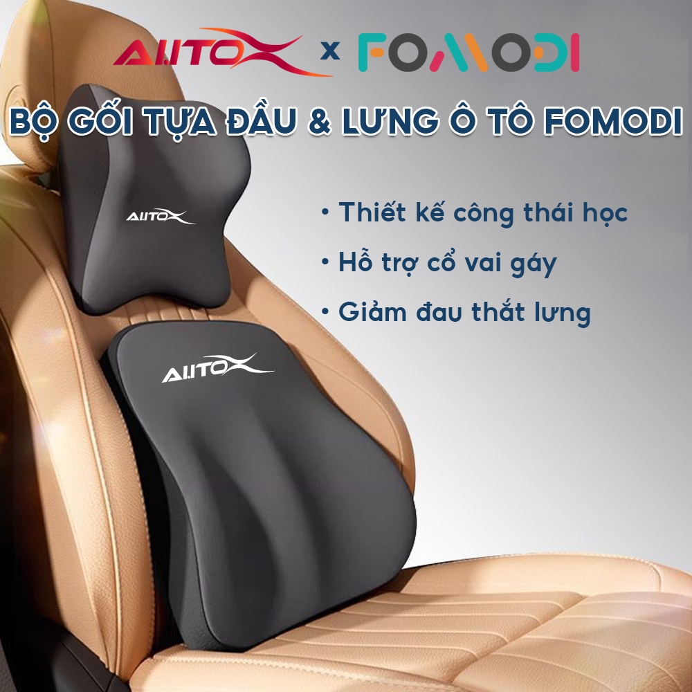 Bộ gối đầu tựa lưng ô tô Fomodi công thái học giảm đau cổ vai gáy và thắt lưng lõi cao su non vỏ cotton thoáng khí mẫu D