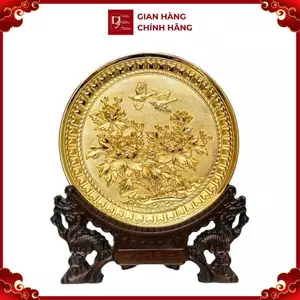 Tranh Đĩa Đồng Hoa Mẫu Đơn , Mạ Vàng 24K ( Đường Kính 20cm ) - Cửu Diệu Thiên - HV002