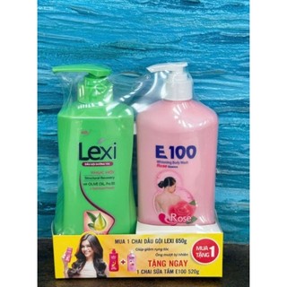 Dầu Gội Dưỡng Tóc Lexi 650g TẶNG Sữa Tắm E100 520g Hồng - Hàng Chính Hãng