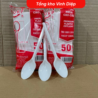 Thìa Nhựa Dùng 1 Lần Tân Thành Túi 100 Chiếc -  Muỗng Màu Trắng Sữa Quán Ăn Nhà Hàng
