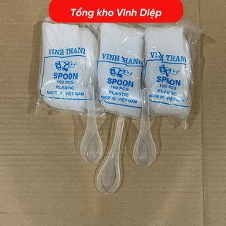 Thìa Nhựa Dùng 1 Lần Tân Thành Túi 100 Chiếc -  Muỗng Màu Trắng Sữa Quán Ăn Nhà Hàng