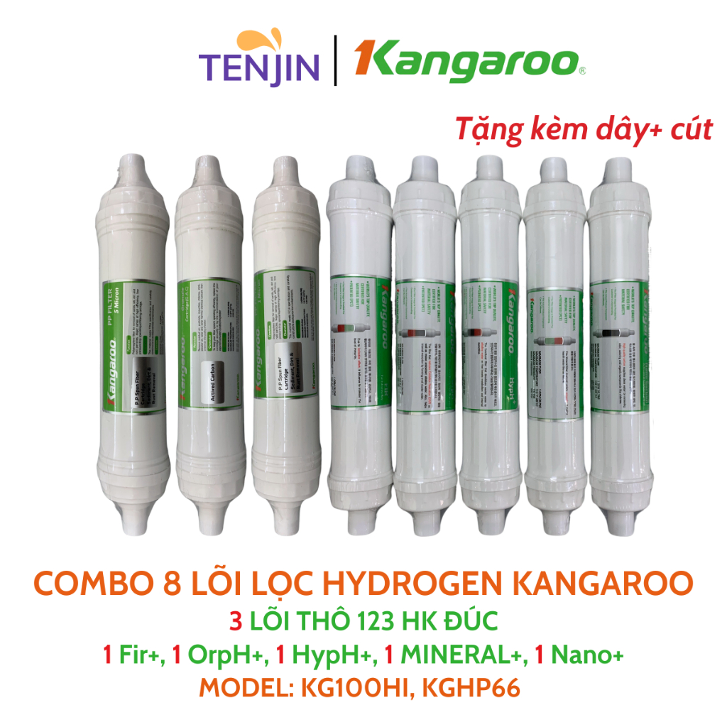 Combo 9 Lõi Lọc Nước KANGAROO Dòng Hydrogen Model KG100HI,KGHP66 Gồm 123 HK Màng RO Fir OrpH HypH MINERAL Nano,...