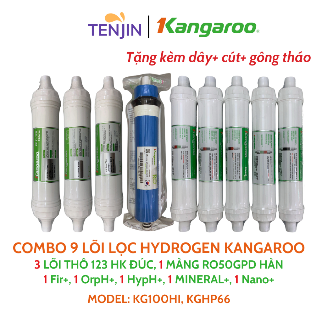 Combo 9 Lõi Lọc Nước KANGAROO Dòng Hydrogen Model KG100HI,KGHP66 Gồm 123 HK Màng RO Fir OrpH HypH MINERAL Nano,...