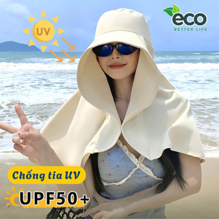 Mũ Chống Nắng Vành Rộng Tích Hợp Khăn Choàng Dài 39cm Chống Tia UV 99%, Che Cổ, Đi Biển, Dã Ngoại