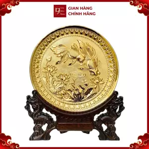 Tranh Đĩa Đồng Song Ngư Cát Hạnh , Mạ Vàng 24K ( Đường Kính 19cm ) - Cửu Diệu Thiên - HV003