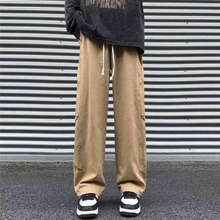 Quần Kaki Ống Rộng Dáng Suông Kaki Nam Nữ Phối 6 Nút Sườn Phong Cách Jogger Đường Phố - K1
