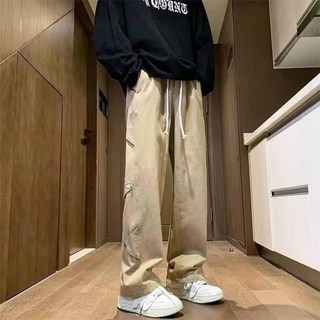 Quần Kaki Ống Rộng Dáng Suông Kaki Nam Nữ Phối 6 Nút Sườn Phong Cách Jogger Đường Phố - K1