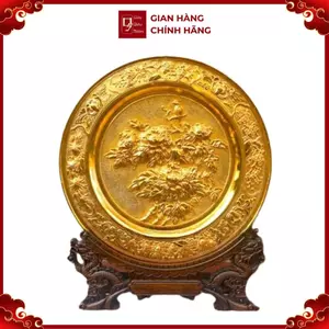 Tranh Đĩa Đồng Hoa Mẫu Đơn , Mạ Vàng 24K ( Đường Kính 35cm ) - Cửu Diệu Thiên - HV004