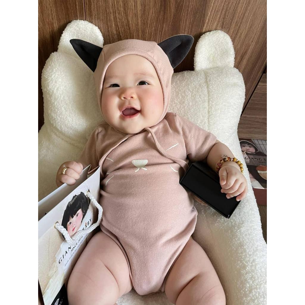̣̣(HÀNG CÓ SẴN ) Set bodysuit MÈO XANH, MÈO HỒNG có đuôi kèm mũ, tặng tất trắng cover Hàn cho bé 5-13kg
