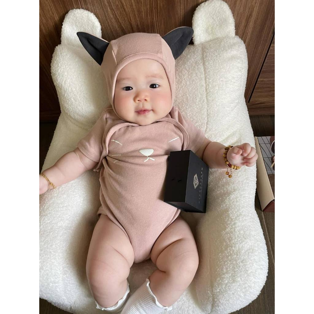 ̣̣(HÀNG CÓ SẴN ) Set bodysuit MÈO XANH, MÈO HỒNG có đuôi kèm mũ, tặng tất trắng cover Hàn cho bé 5-13kg