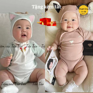 ̣̣(HÀNG CÓ SẴN ) Set bodysuit MÈO XANH, MÈO HỒNG có đuôi kèm mũ, tặng tất trắng cover Hàn cho bé 5-13kg