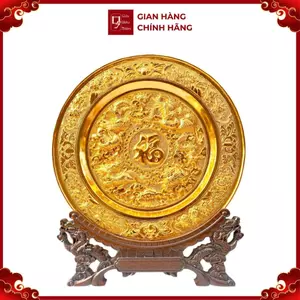 Tranh Đĩa Đồng Tứ Linh Chầu Phúc , Mạ Vàng 24K ( Đường Kính 35cm ) - Cửu Diệu Thiên - HV005