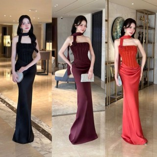 Đầm dạ hội thiết kế cúp ngực hoa choàng cổ cao cấp tặng hoa tai