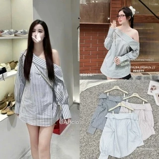 T Áo trễ vai nữ A.657, Áo sơ mi lệch vai tay dài dáng suông phong cách cá tính