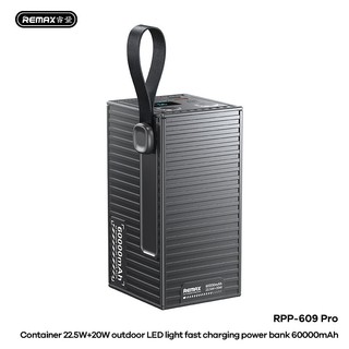 Pin dự phòng Remax RPP-609 Pro 60000mAh, USB-A QC 22.5W và TypeC PD 20W, Đèn Pin siêu sáng