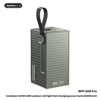 Pin dự phòng Remax RPP-609 Pro 60000mAh, USB-A QC 22.5W và TypeC PD 20W, Đèn Pin siêu sáng