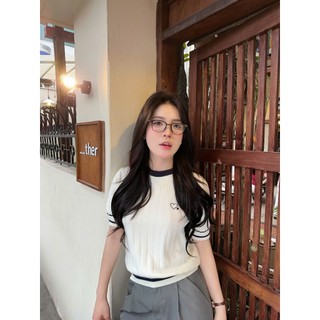[DELIZ] Áo len lông thỏ ngắn tay cổ tròn phối viền trái tim chất mềm hàng thiết kế cao cấp ALC07