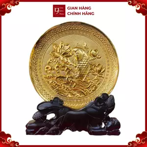 Tranh Đồng Đĩa Cá Chép Hoa Sen , Mạ Vàng 24K ( Đường Kính 19cm ) - Cửu Diệu Thiên - CH004